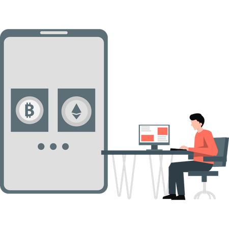 Male checking cryptocurrency wallet on mobile  Illustration