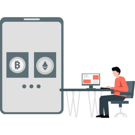 Male checking cryptocurrency wallet on mobile  Illustration