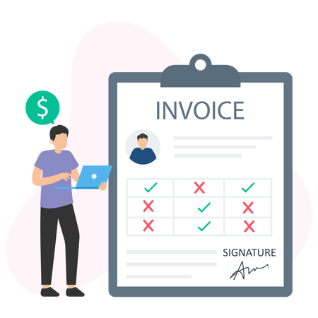 Male Checking Invoice Statement  Illustration