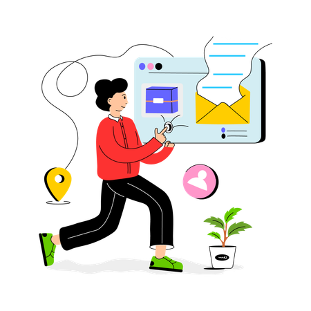 Male Checking Shipping Mail  Illustration