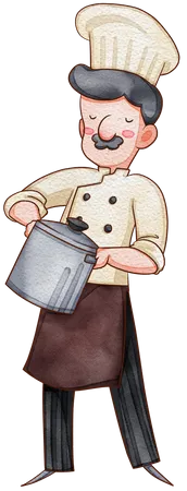 Chef Character Watercolor Illustration Illustration