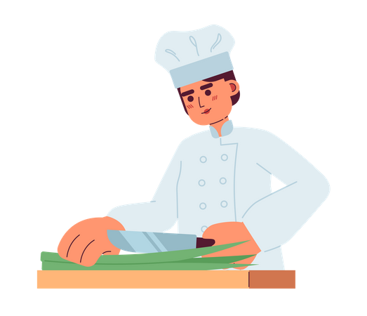 Male chef chopping green onion  Illustration