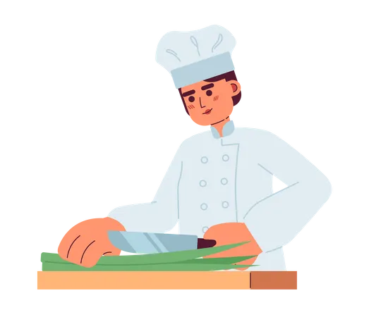 Male chef chopping green onion  Illustration