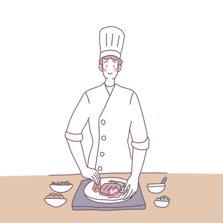 Male chef cooking Illustration