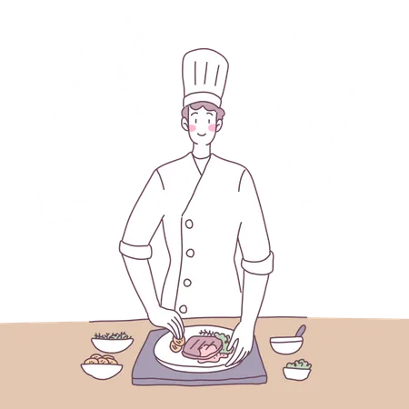 Vector Flat Illustration With A Man Who Cooks In The Kitchen Illustration