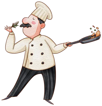 Chef Character Watercolor Illustration Illustration