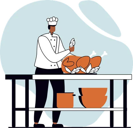 Male chef cooking chicken  Illustration