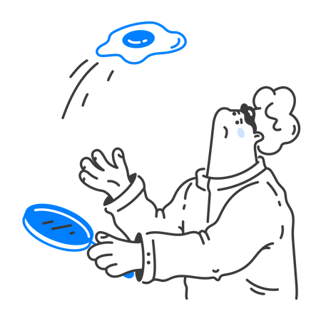 Male chef cooking eggs  Illustration
