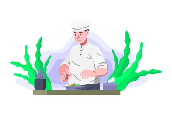Male chef cooking food  Illustration