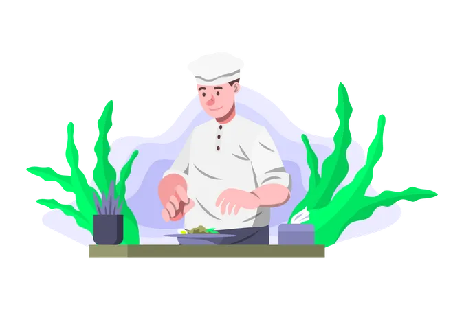 Male chef cooking food  Illustration