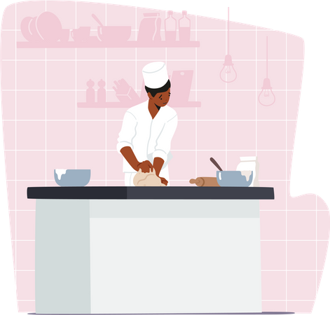 Male chef cooking food in the kitchen Illustration