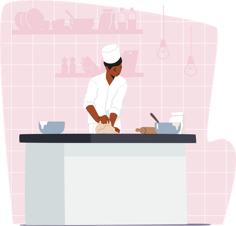 Male chef cooking food in the kitchen  Illustration