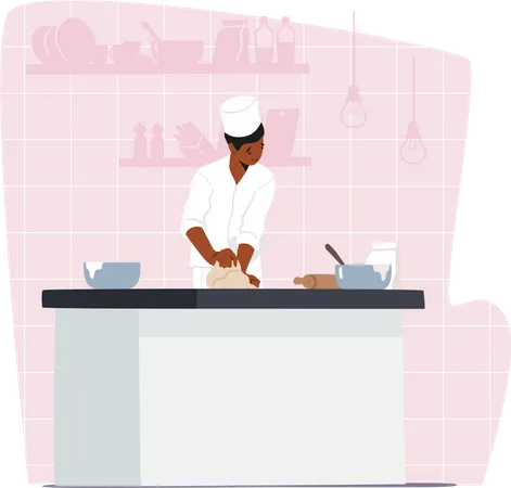 Male chef cooking food in the kitchen  Illustration