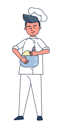 Male chef cooking in kitchen Illustration