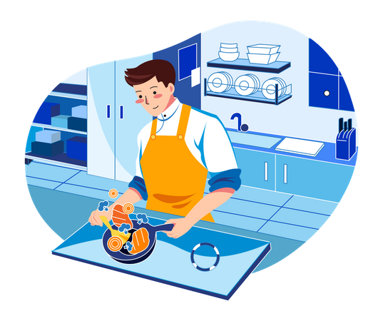 Male chef cooking in kitchen  Illustration