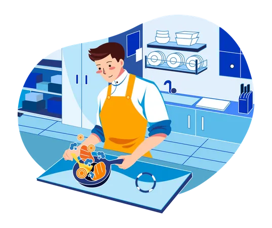 Male chef cooking in kitchen  Illustration