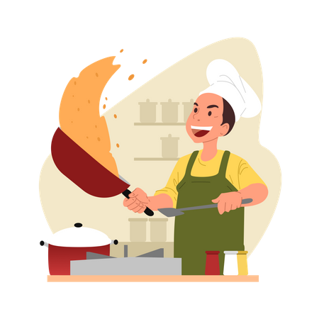 Male chef cooking in kitchen  Illustration