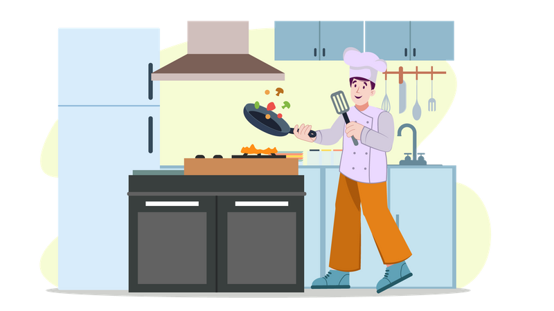 Male chef cooking meal  Illustration