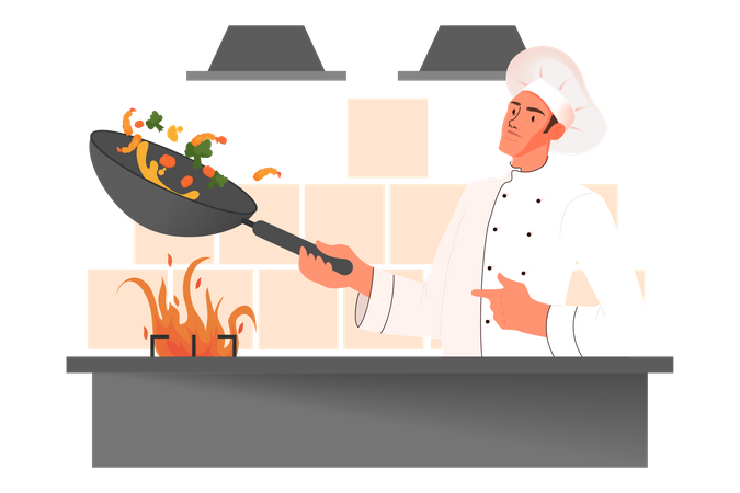 Male chef cooking meal  Illustration