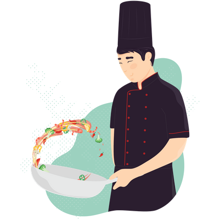 Male chef cooking on kitchen Illustration