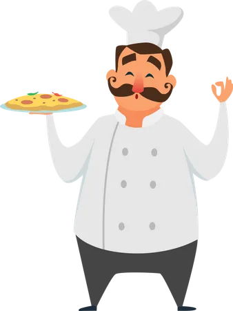 Male chef cooking pizza  Illustration