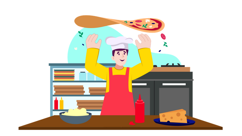 Male chef cooking pizza  Illustration