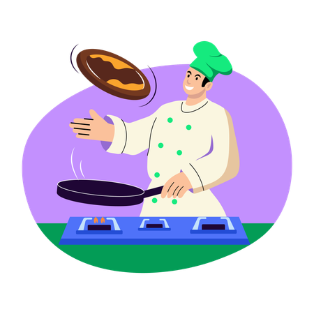 Male chef Flipping pancakes  Illustration
