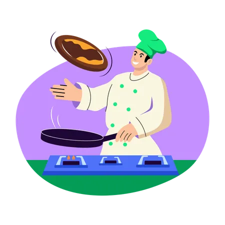 Male chef Flipping pancakes  Illustration