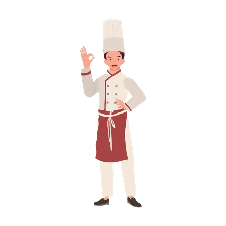 Male Chef Giving Ok Hand Sign  Illustration