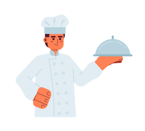 Male chef hold silver platter  Illustration