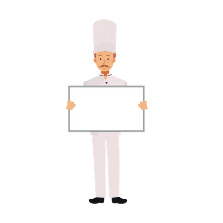 Male Chef Holding Blank Sign Flat Vector Cartoon Character Illustration Illustration