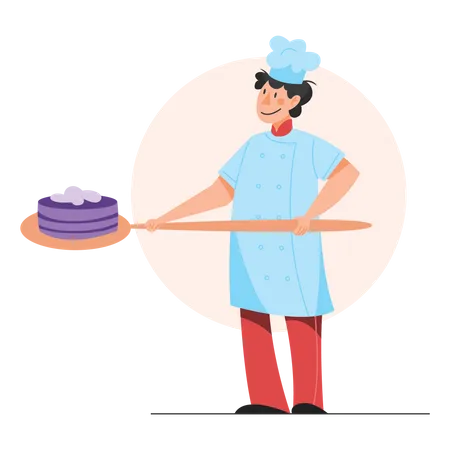 Chef masculin tenant un gâteau  Illustration