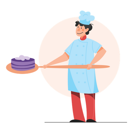 Male chef holding cake  Illustration