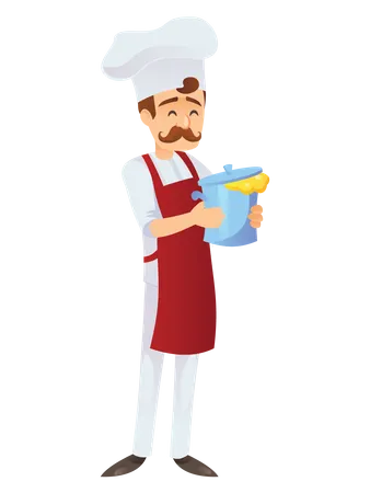 Male chef holding cooker Illustration