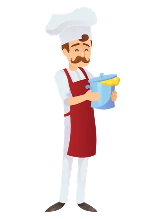 Male chef holding cooker  Illustration