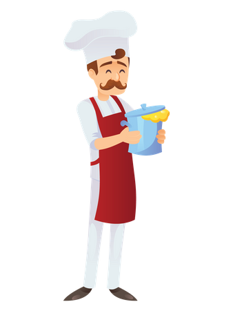 Male chef holding cooker  Illustration