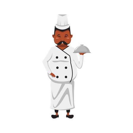Male Chef holding dish  イラスト