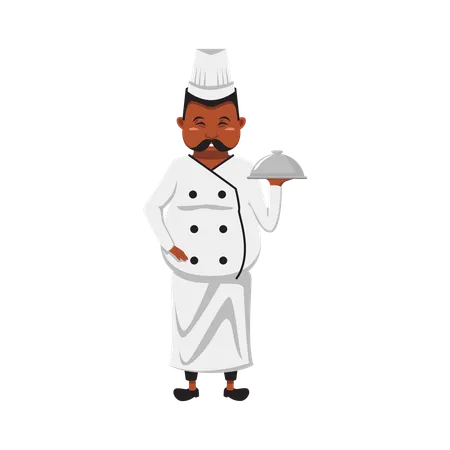 Male Chef holding dish  Illustration