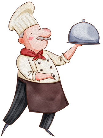 Male chef holding dish Illustration