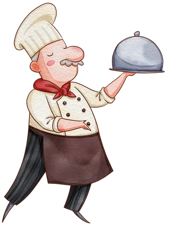 Male chef holding dish Illustration