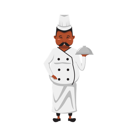 Male Chef holding dish  Illustration