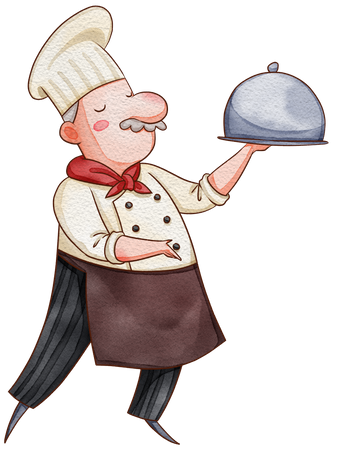 Male chef holding dish  Illustration