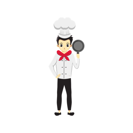 Male Chef holding pan  イラスト