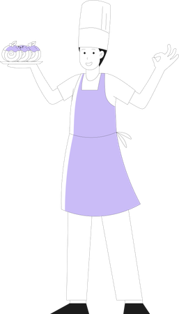 Male Chef Holding Pastry  Illustration