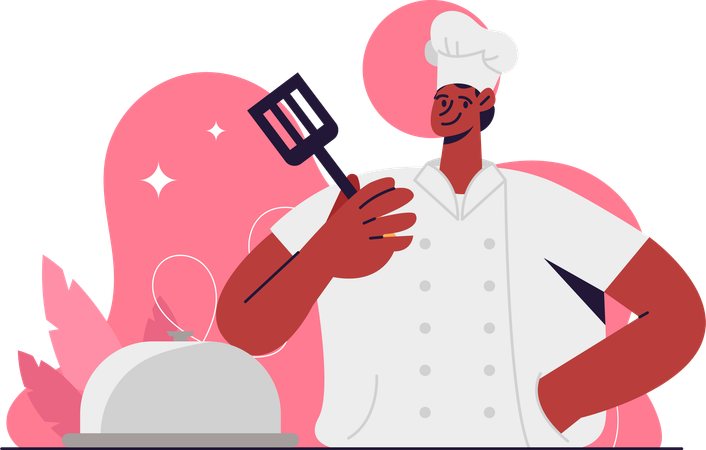 Male chef holding spatula  Illustration