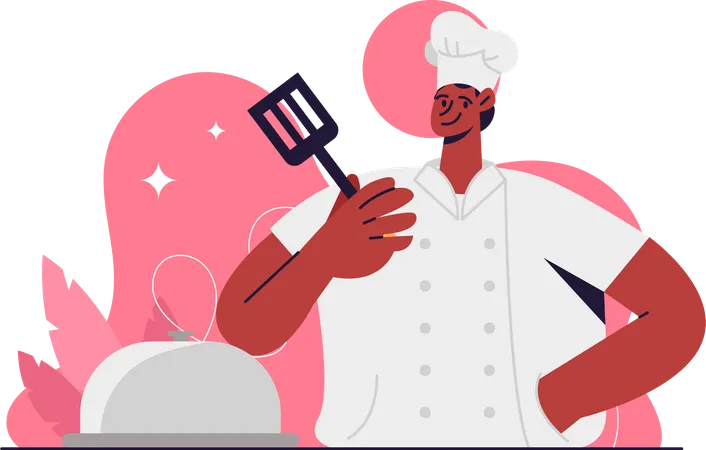 Male chef holding spatula  Illustration