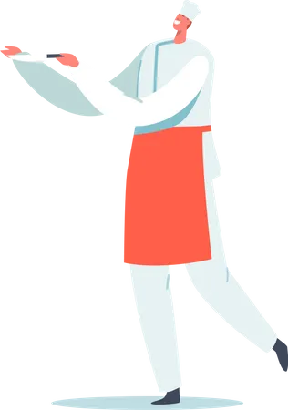 Male Chef in Red Apron Holding Beef Knife Illustration