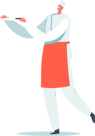 Male Chef in Red Apron Holding Beef Knife  Illustration