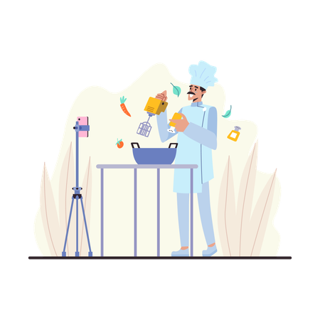 Male chef Influencer shooting video  Illustration