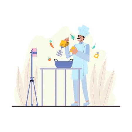 Male chef Influencer shooting video  Illustration